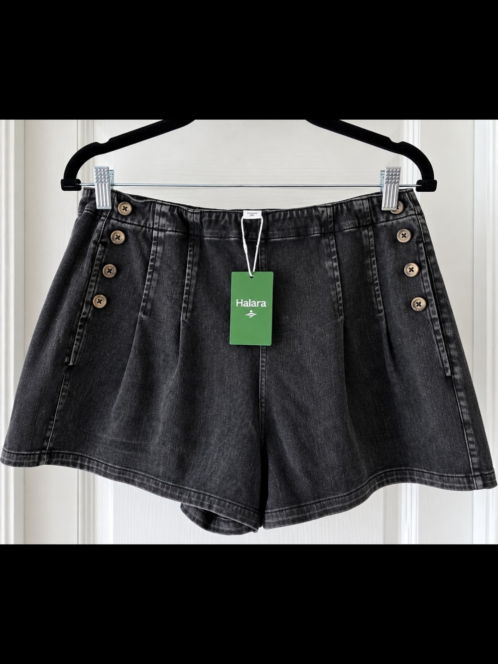 NWT Halara Flex High Waisted Button Denim Shorts Black XL